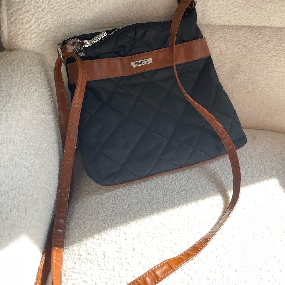Roots Black and Brown Quilted Crossbody Bag
